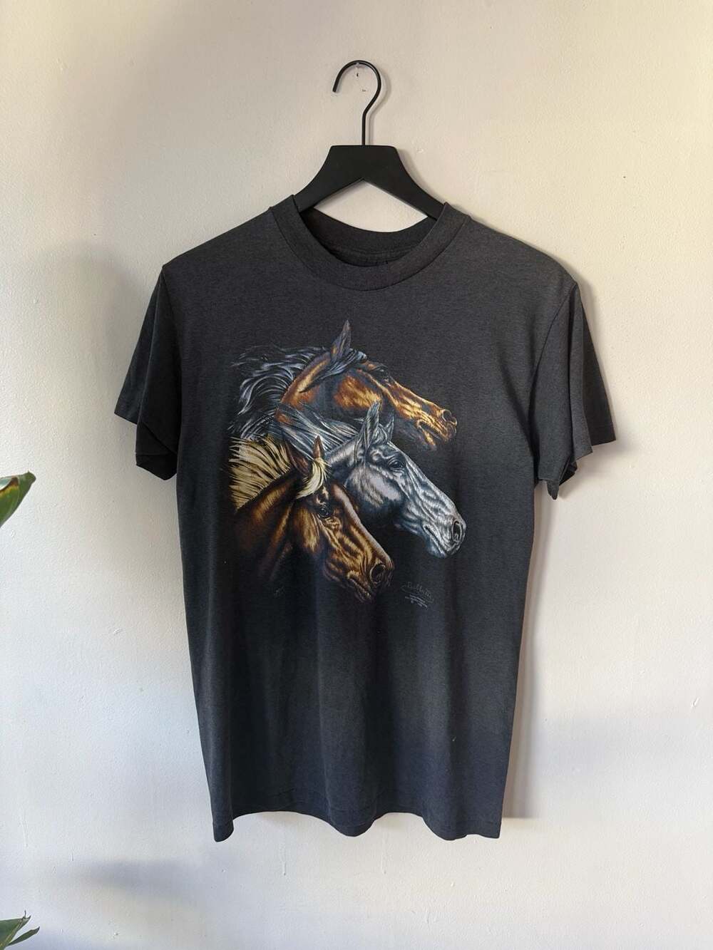 Trinity Products Vintage Horse Graphic T-Shirt Charcoal Gray 1990